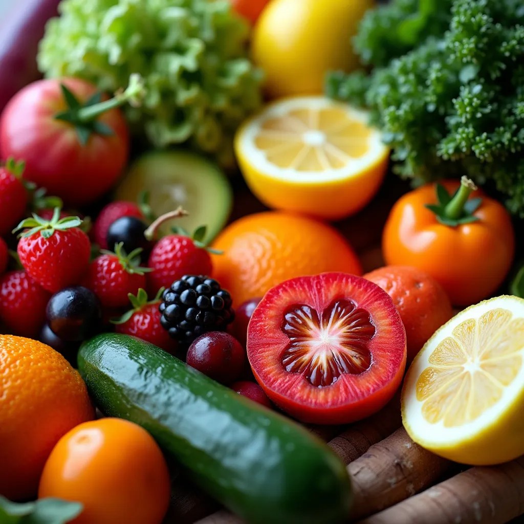 Assortiment coloré de fruits et légumes frais