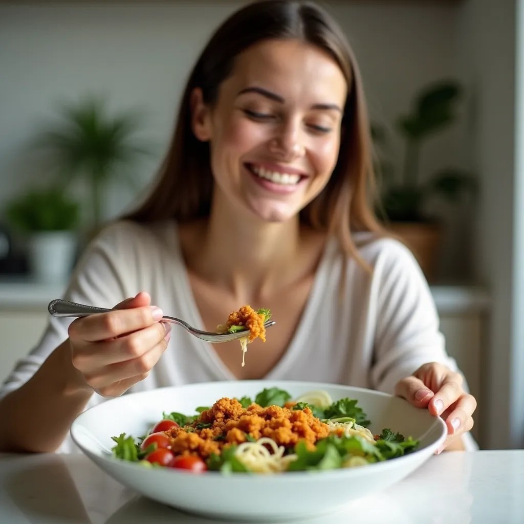 Personne mangeant un repas sain en pleine conscience
